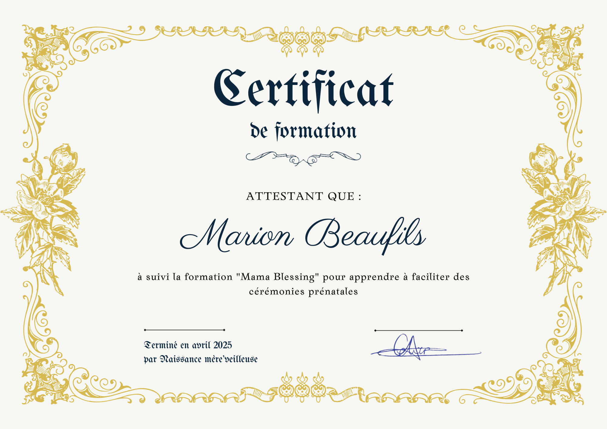 Diplôme Mama Blessing