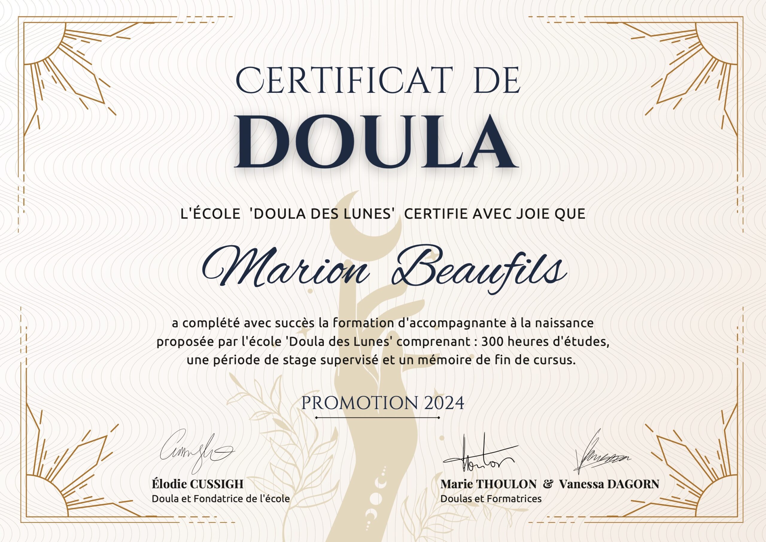 CERTIFICAT DOULA DES LUNES - 2024 - Marion BEAUFILS